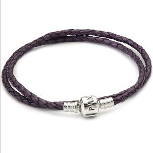 Pandora Double Braided Leather Bracelet Purple
